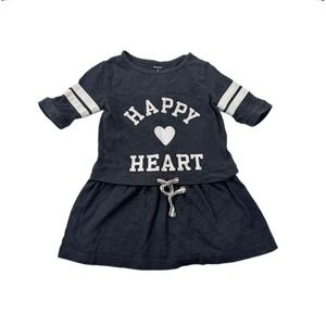 Carters Girls Gray Happy Heart‎ Varsity Stripe Jersey Knit Dress Size 6 273G212